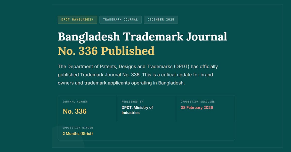 Bangladesh Trademark Journal No. 336 Published — Opposition Deadline: 08 February 2026